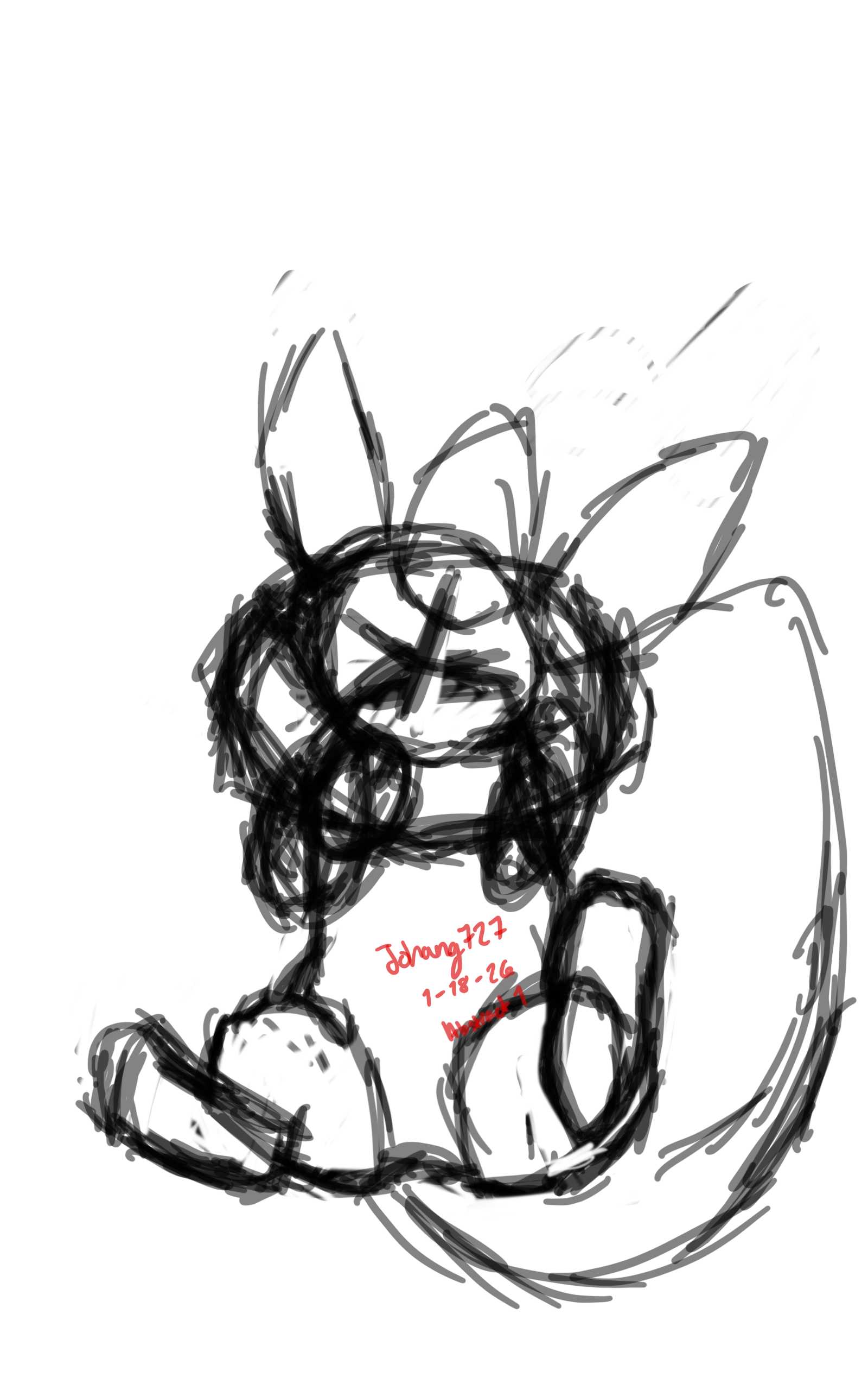 Abstract sketch of a flareon on his back.