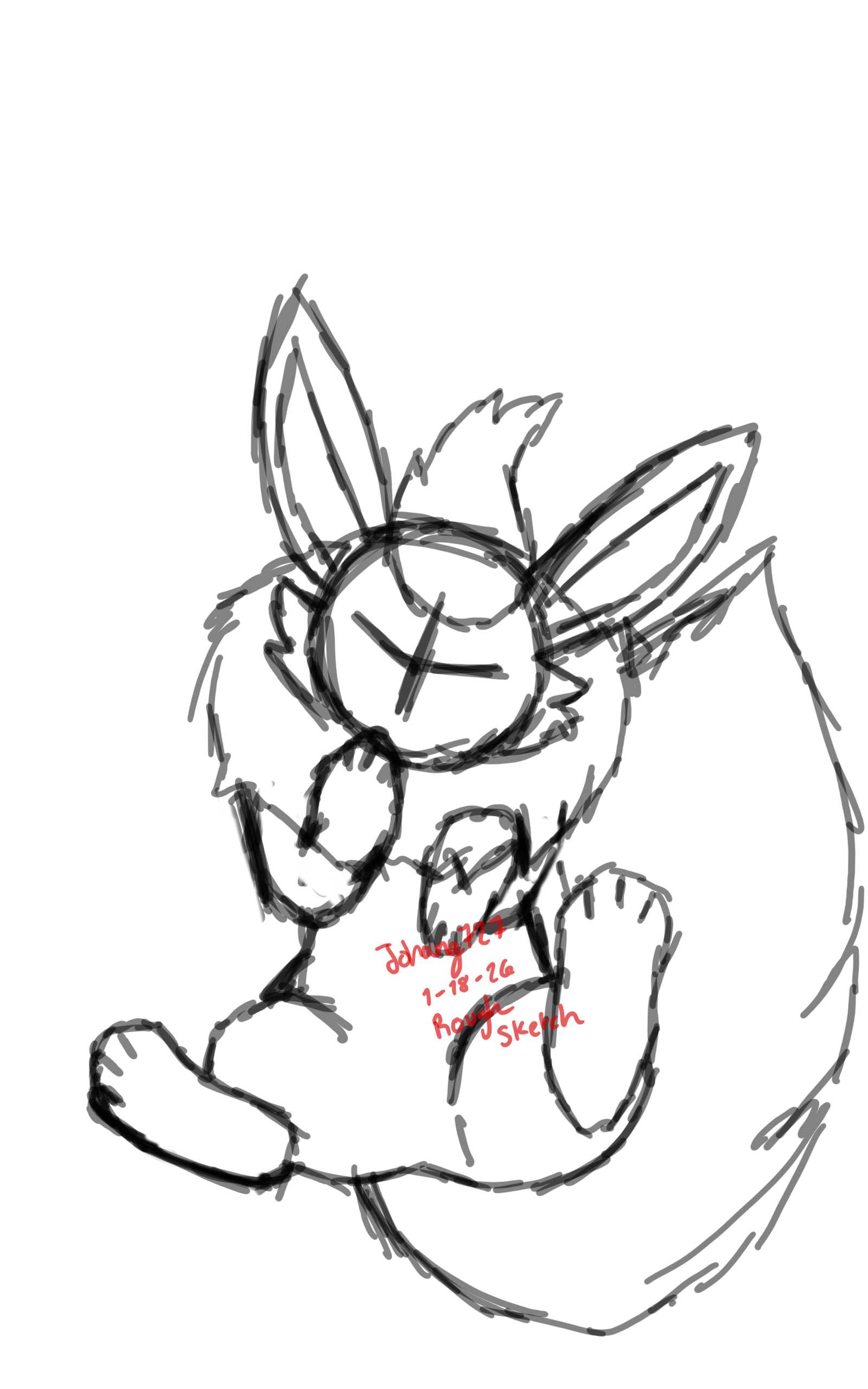 Rough sketch of a flareon on his back.