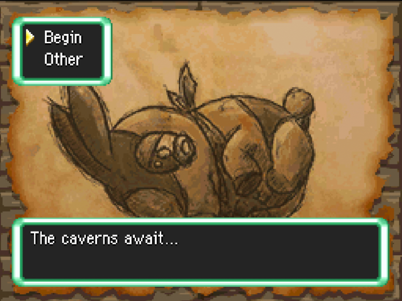 Top Menu with a background of a drawing of Tepig wearing a scarf curled up and crying.